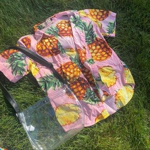 Pink Pineapple Button Up Short Sleeve